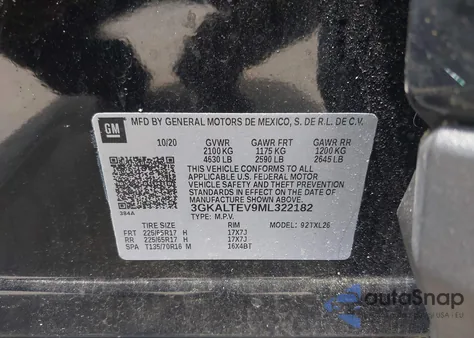 2021 GMC Terrain Awd Sle z USA, uszkodzony, nr VIN 3GKALTEV9ML322182